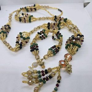 Orisha Oshun Ibu Kole Set of Necklace and Bracelet with Beaded Design and Gold-Toned Accents