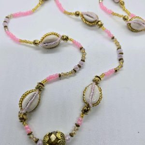Orisha Obba-Ochosi-Oggun-Las 2 aguas Collar with Caracoles Adorned and Gold Accents for Traditional Wear
