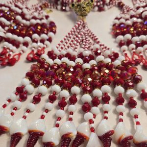 Oeisha Collar de Mazo for Batea - Red and White Beaded Design - Product Image Showcases Colorful Beads