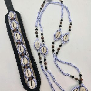 Unisex Orisha Azojuano Cacha & Choker Necklace Set - Beaded Design, Cowrie Shells, Pendant, Alloy Necklace Chain, One-Size Costume Jewelry for Daily Wear (Female, Male)