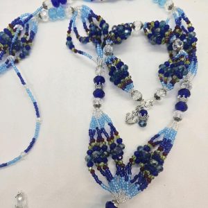 Orisha Yemaya Mayelewo Beaded Necklace and Bracelet Set with Blue and Multicolor Beads for Traditional Wear Intricate Beadwork Versatile Design