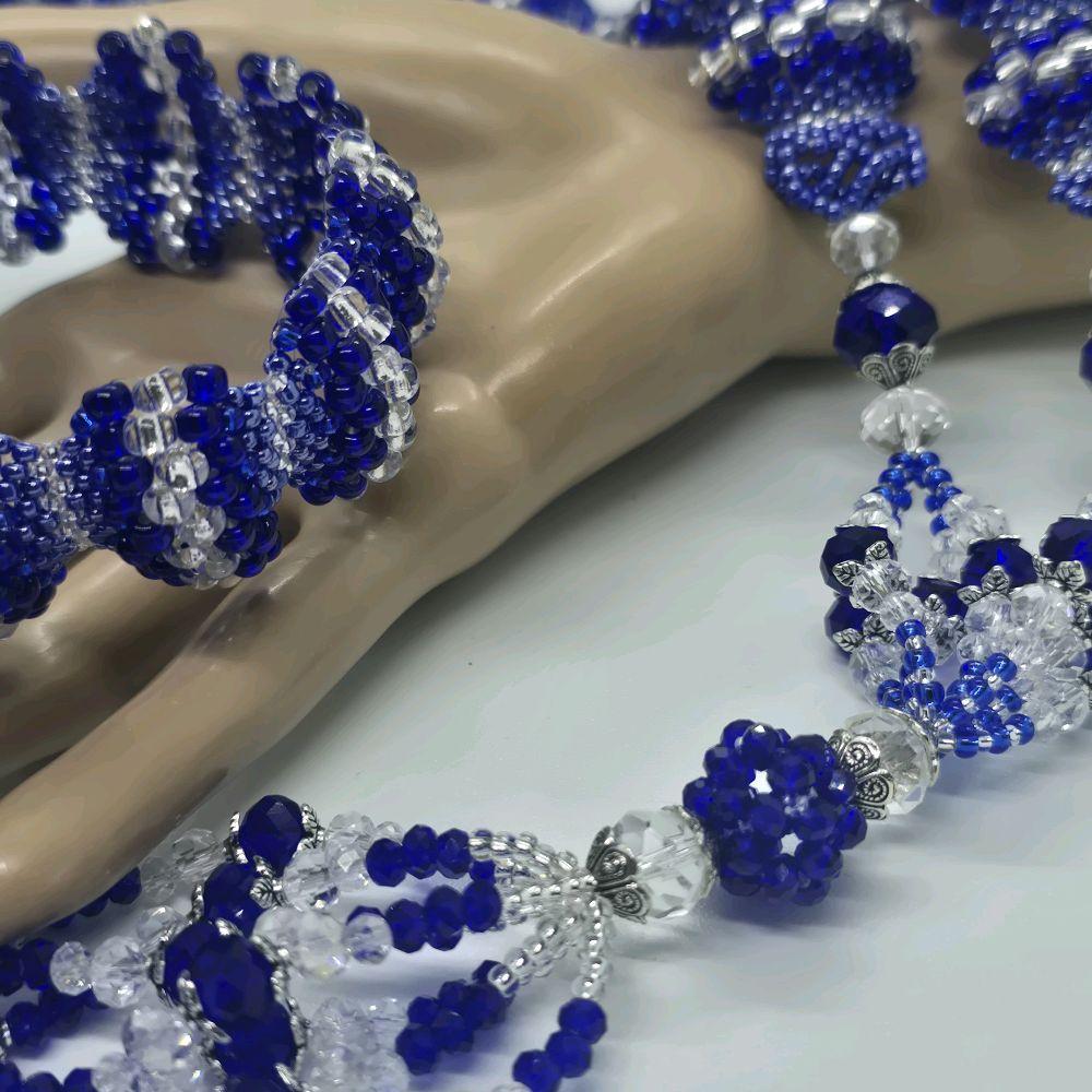 Orisha Yemaya Beaded Collar & Bracelet Set in Blue and Silver Styles for Stylish Outfits - Imagen 4