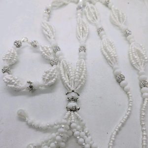 Orisha Obatala Traditional White Bead Bracelet and Necklace Set with Crown Pendant