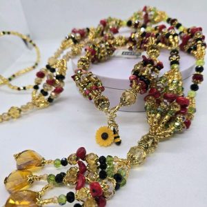 Traditional Orisha Oshun Ibu Kole Collar and Idde Set
