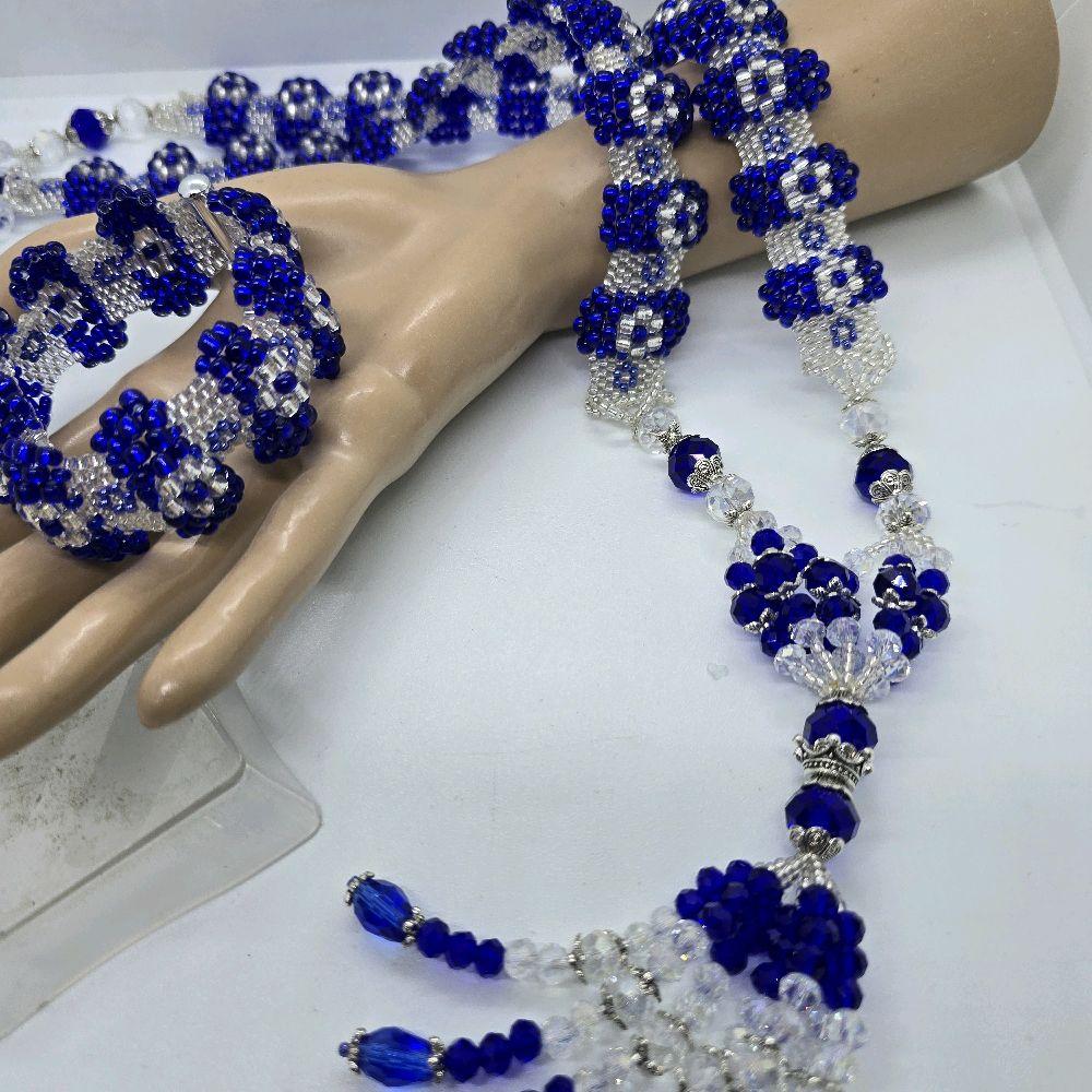 Orisha Yemaya Beaded Collar & Bracelet Set in Blue and Silver Styles for Stylish Outfits - Imagen 8