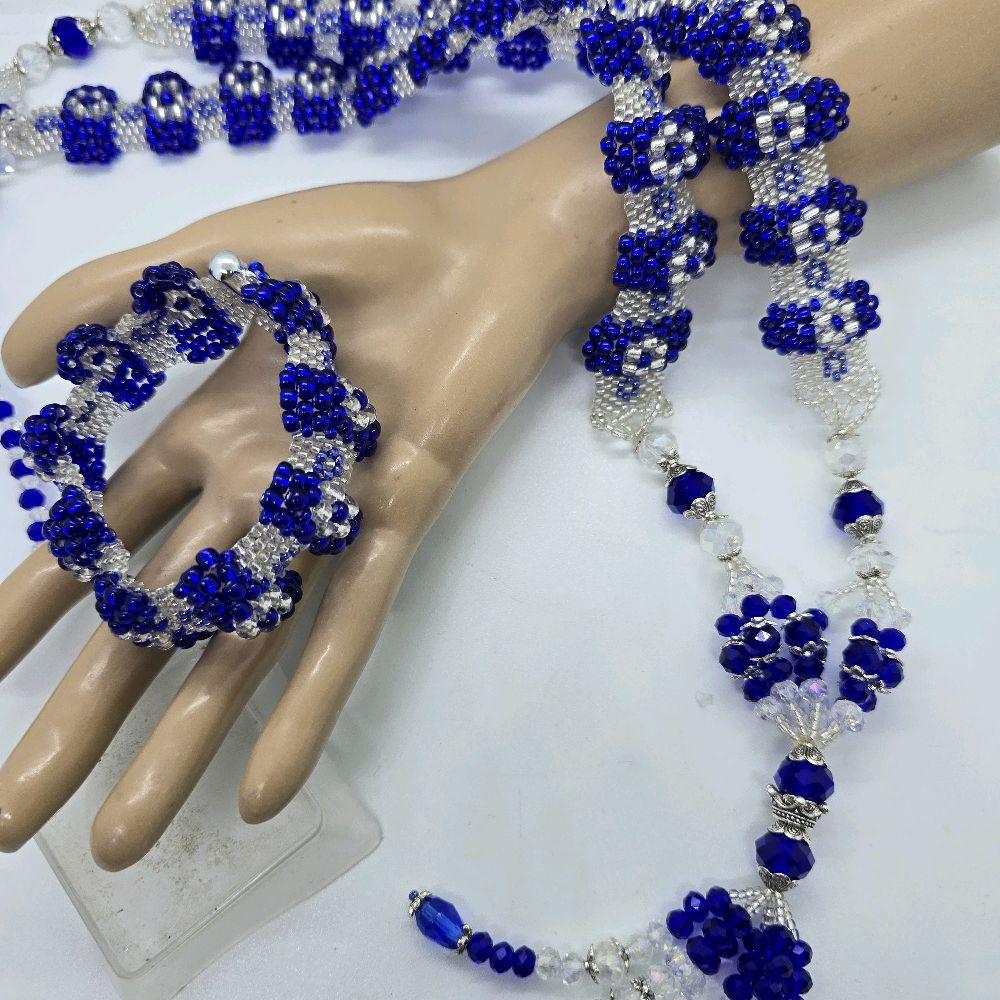 Orisha Yemaya Beaded Collar & Bracelet Set in Blue and Silver Styles for Stylish Outfits - Imagen 9