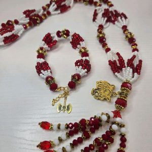Chango Pulsera and Collar Set with Red Beads and Gold Pendant, Includes Beads and Collar